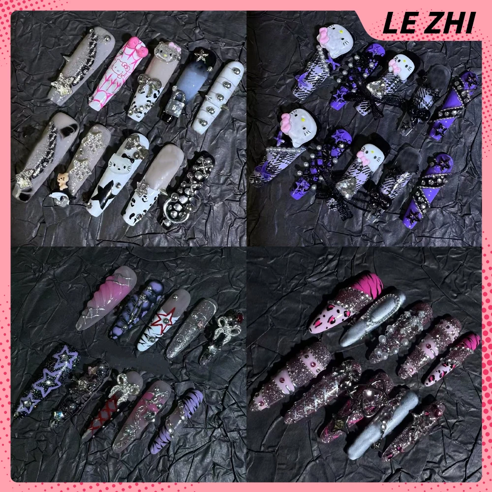Heavy Metal Spice Girl Style Handmade 3D Long Coffin Stiletto Reusable Full Cover Nail Hello Kitty Flowers Diamond Press On Nail
Heavy Metal Spice Girl Style Handmade 3D Long Coffin Stiletto Reusable Full Cover Nail Hello Kitty Flowers Diamond Press On Nail