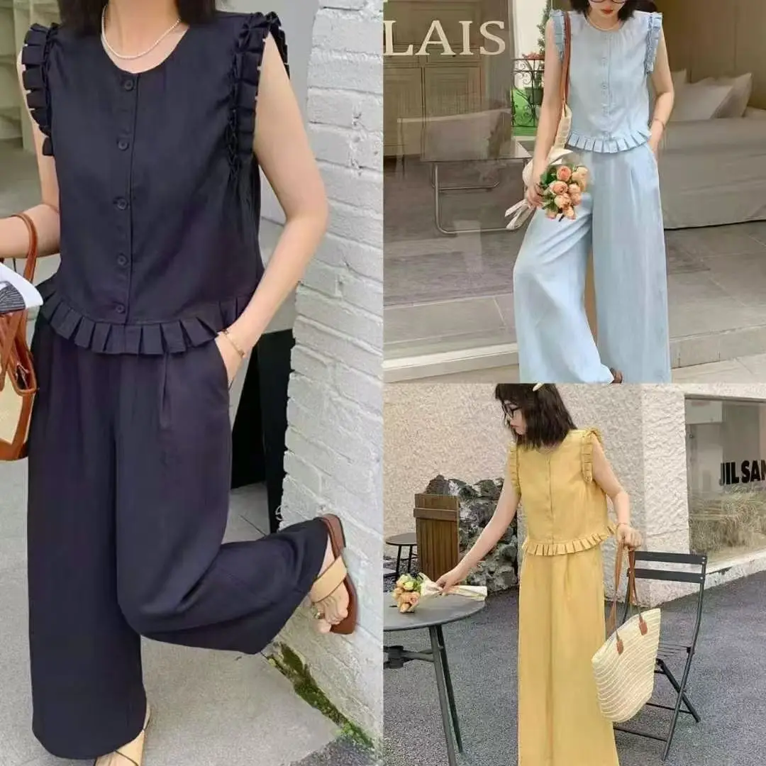 Fashionable Summer Outfit Slimming Wide Leg Pants Sleeveless Top And Vest Two Piece Set round Neck Short Sleeve Long Pants
Fashionable Summer Outfit Slimming Wide Leg Pants Sleeveless Top And Vest Two Piece Set round Neck Short Sleeve Long Pants