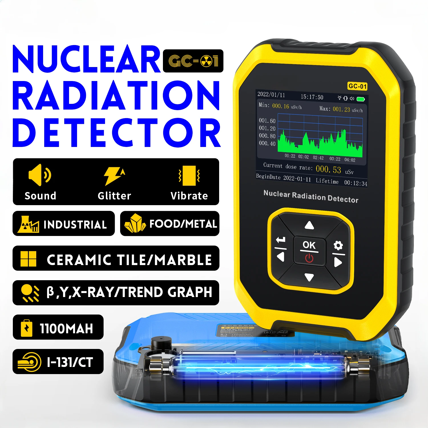 GC-01 Geiger Counter Nuclear Radiation Detector X-ray Beta Gamma Detector Dosimeter Y-ray β-ray Professional Radioactive Tester
GC-01 Geiger Counter Nuclear Radiation Detector X-ray Beta Gamma Detector Dosimeter Y-ray β-ray Professional Radioactive Tester