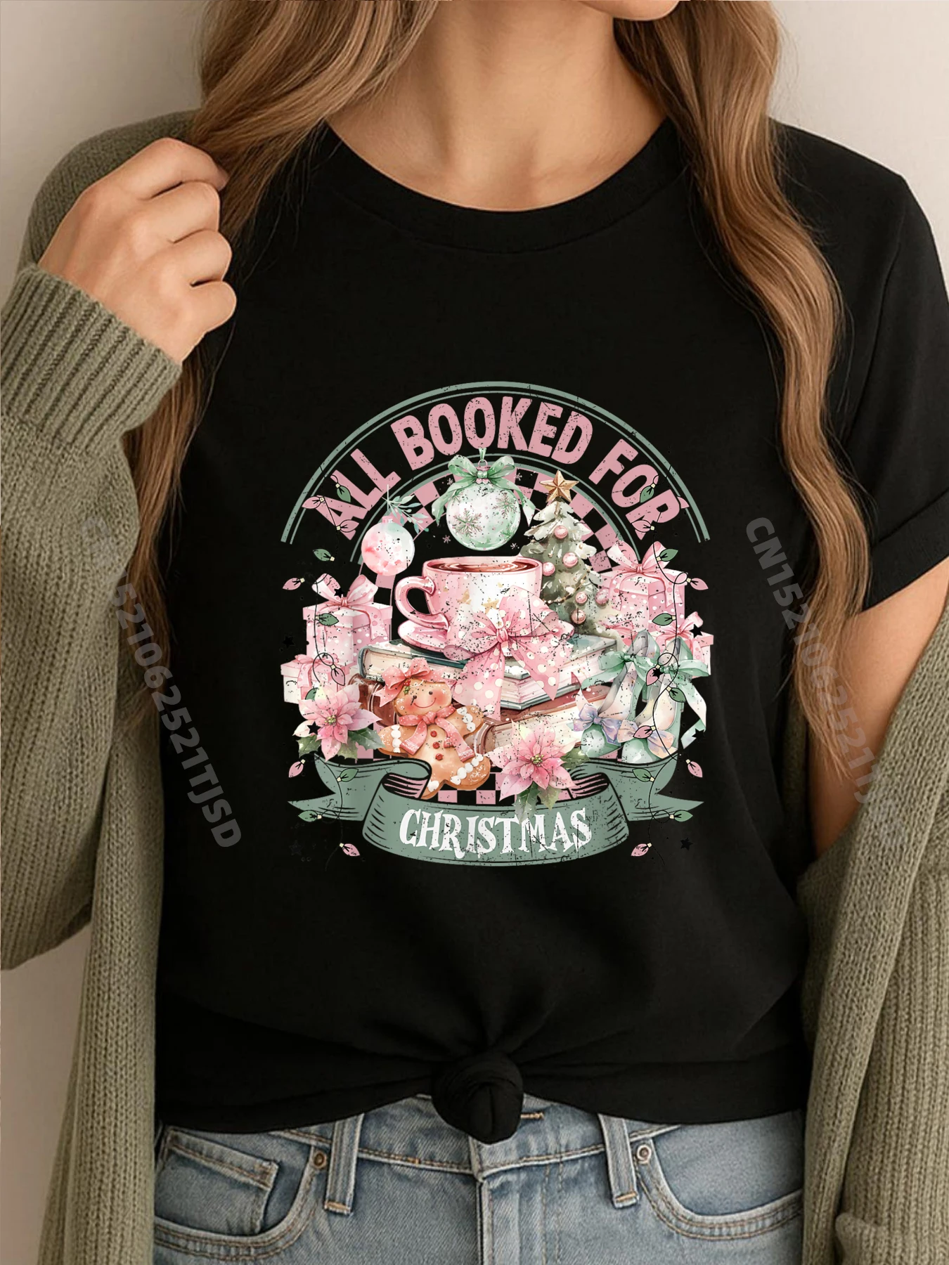 All Booked For Christmas Bookish Pink Xmas Tree Books Woman Graphic Tees T-Shirt Letter
All Booked For Christmas Bookish Pink Xmas Tree Books Woman Graphic Tees T-Shirt Letter