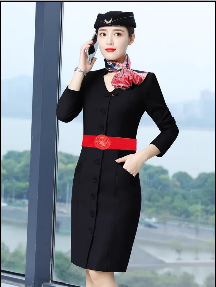 Flight attendant uniform, female long sleeved jewelry store work clothes
Flight attendant uniform, female long sleeved jewelry store work clothes