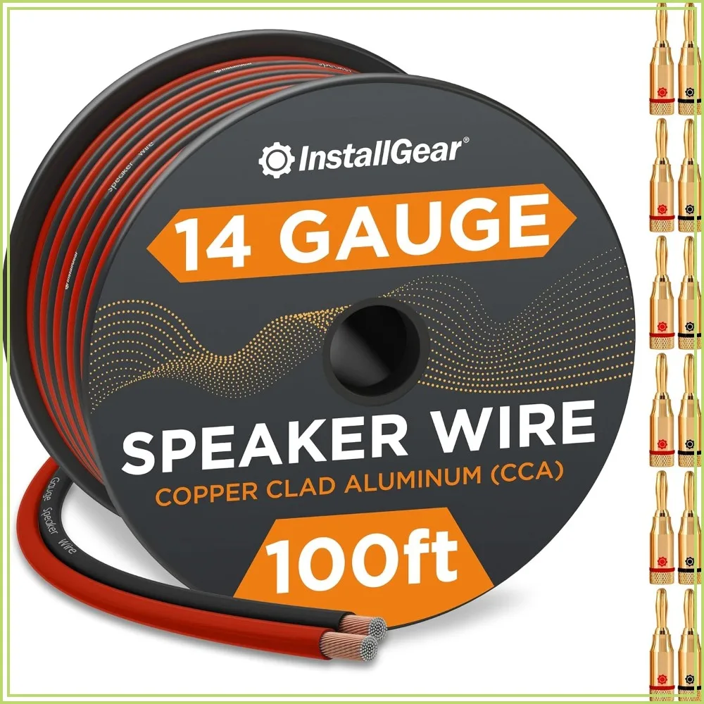 14 Gauge Speaker Wire 100ft with 12 Banana Plugs - CCA, Flexible PVC Jacket for Home Theater & Car Audio
14 Gauge Speaker Wire 100ft with 12 Banana Plugs - CCA, Flexible PVC Jacket for Home Theater & Car Audio