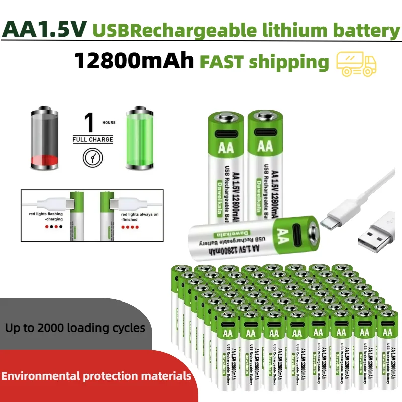2025 New AA 1.5V USB Rechargeable Li-ion Battery 12800mAh Battery W/Type-C Cable for Toy Remote Control Mouse Electric Battery
2025 New AA 1.5V USB Rechargeable Li-ion Battery 12800mAh Battery W/Type-C Cable for Toy Remote Control Mouse Electric Battery