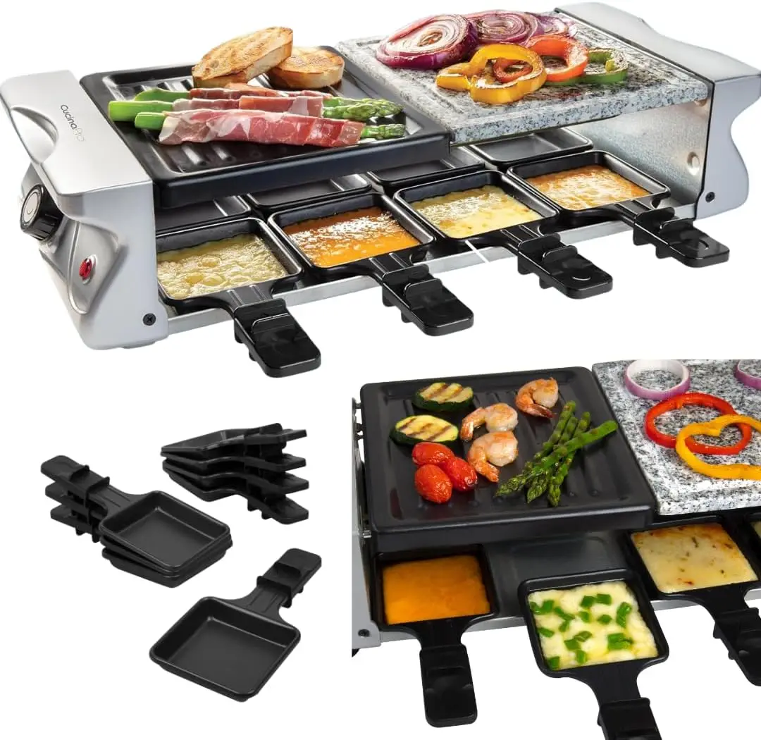 Electric Raclette Grill for 8 - Nonstick Plate & Stone, Indoor BBQ, Smokeless Tabletop Cooker, Melt Cheese & Grill Meat Veggies
Electric Raclette Grill for 8 - Nonstick Plate & Stone, Indoor BBQ, Smokeless Tabletop Cooker, Melt Cheese & Grill Meat Veggies