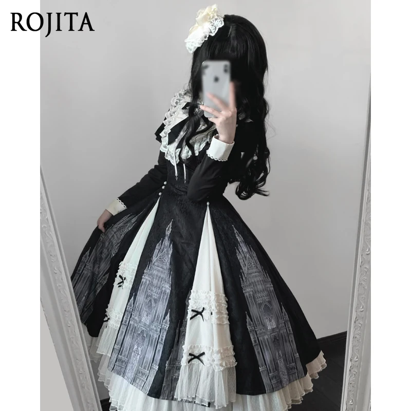 Long Sleeve Elegant Ruffled Stand Collar Black White Color Block Lolita Dress Spring Autumn Vintage Puff Sleeve Jacquard Dress
Long Sleeve Elegant Ruffled Stand Collar Black White Color Block Lolita Dress Spring Autumn Vintage Puff Sleeve Jacquard Dress