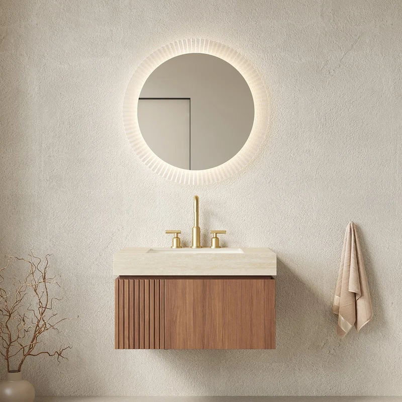30" Floating Bathroom Vanity with Drawer and Door, Brown Oak Woodgrain Cabinet, Roma Travertine Sintered Stone Top, Ceramic Basin, 3 Faucet Holes, Pre-assembled
30" Floating Bathroom Vanity with Drawer and Door, Brown Oak Woodgrain Cabinet, Roma Travertine Sintered Stone Top, Ceramic Basin, 3 Faucet Holes, Pre-assembled