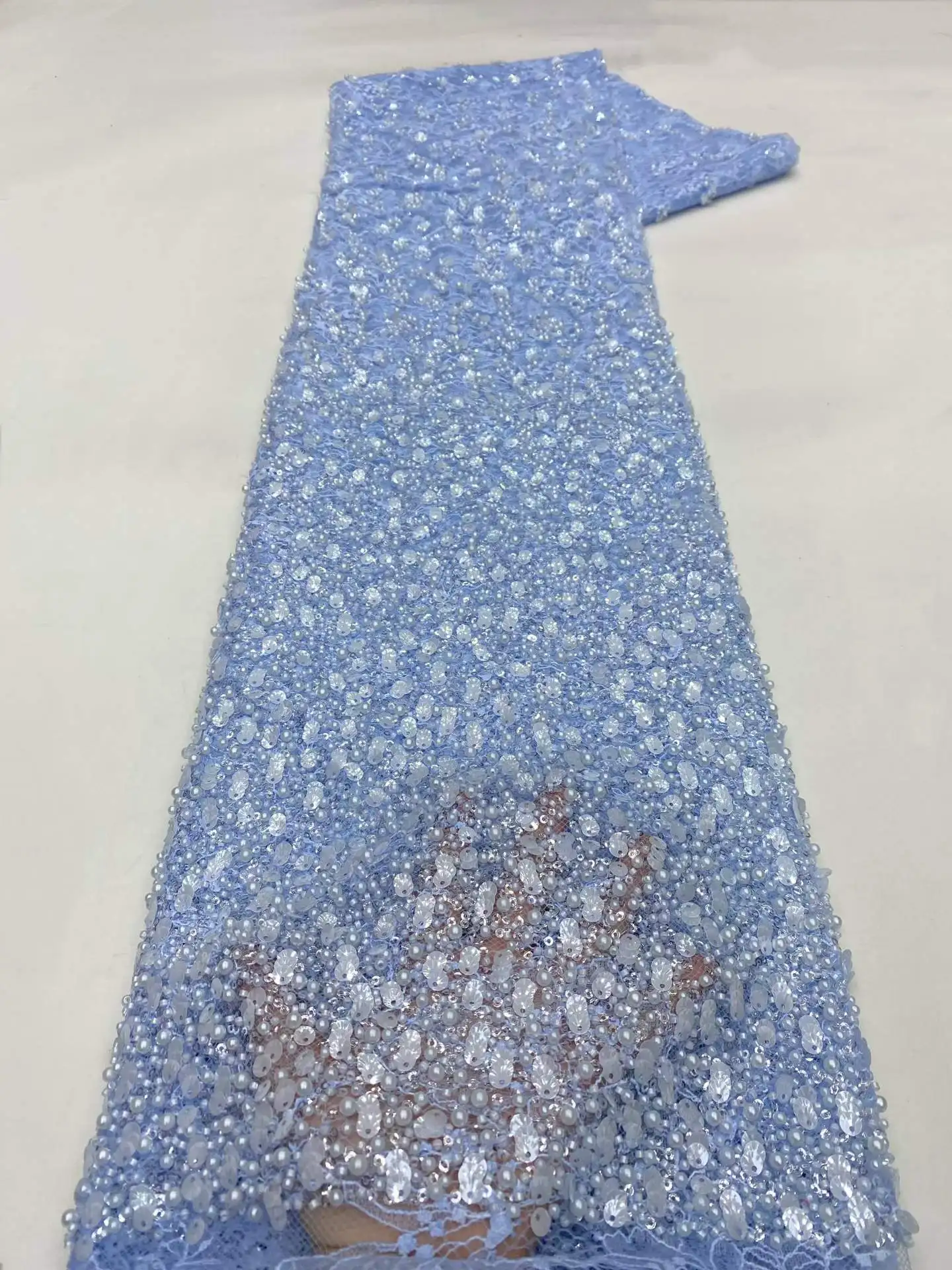 Luxury African Groom Embroidery Beaded Sequins Lace Fabric Sky Blue Nigerian French Tulle Lace For Bridal Wedding Dress 5 Yards
Luxury African Groom Embroidery Beaded Sequins Lace Fabric Sky Blue Nigerian French Tulle Lace For Bridal Wedding Dress 5 Yards