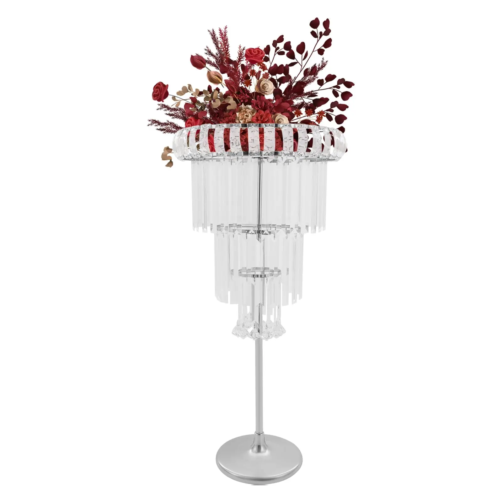 Wedding Silver Vases Centerpieces Crystal Flower Stand with Hanging Crystals, Beautiful Round Chandelier Pedestal Stand for Wedd
Wedding Silver Vases Centerpieces Crystal Flower Stand with Hanging Crystals, Beautiful Round Chandelier Pedestal Stand for Wedd