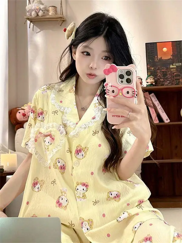 Y2K Pajamas 2 Piece Hello Kitty Summer Shorts Short Sleeve Sleepwear Kawaii Cartoon Pijama Student Nightwear Home Clothes
Y2K Pajamas 2 Piece Hello Kitty Summer Shorts Short Sleeve Sleepwear Kawaii Cartoon Pijama Student Nightwear Home Clothes