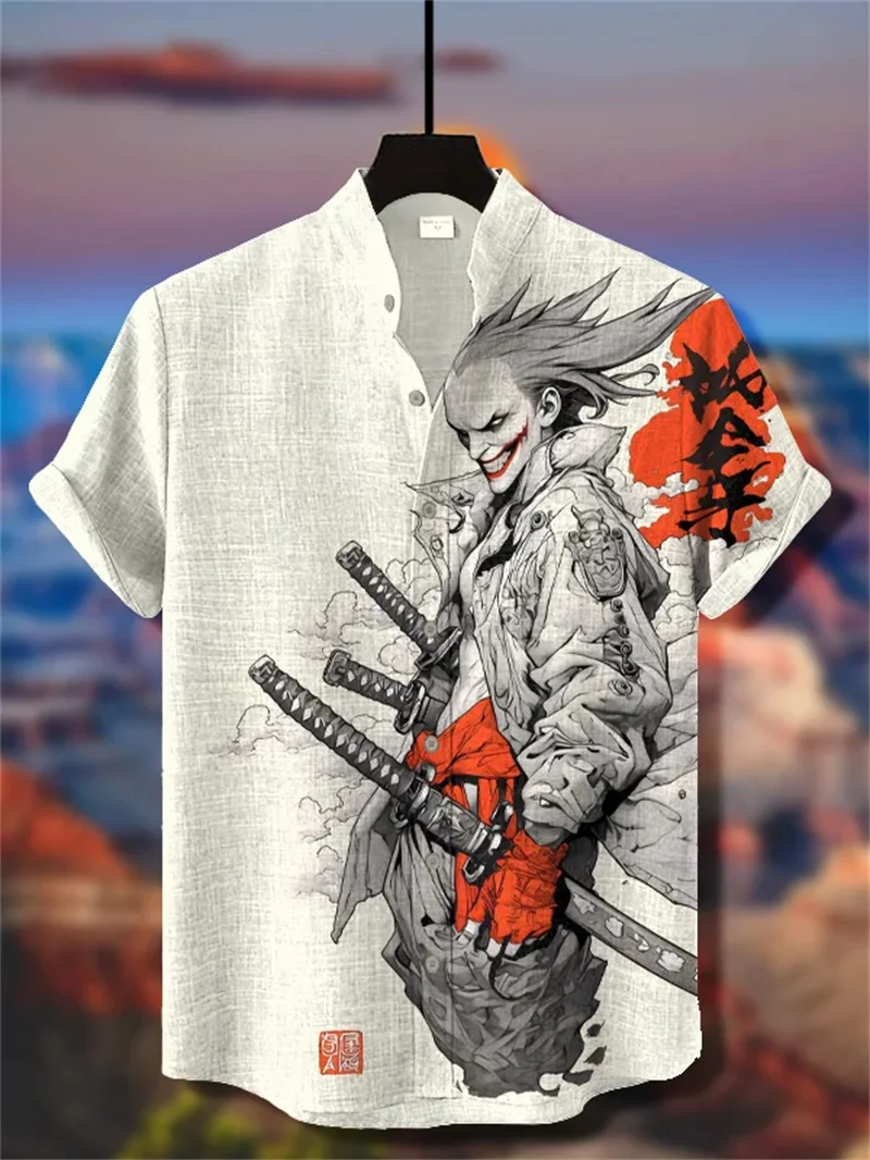 New vintage China-Chic style linen short sleeved shirt men's ink nine tailed fox 3D printing top garment
New vintage China-Chic style linen short sleeved shirt men's ink nine tailed fox 3D printing top garment