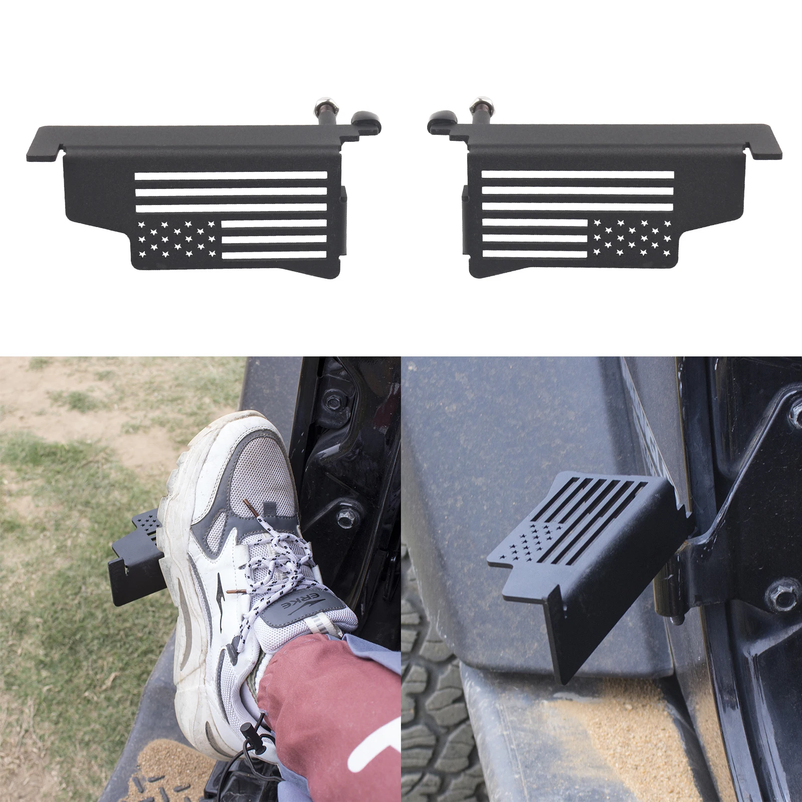 Rest pedals outside the car door are suitable for Jeep Wrangler JK JL JT 2007-2025 with metal powder coated outer door hinges
Rest pedals outside the car door are suitable for Jeep Wrangler JK JL JT 2007-2025 with metal powder coated outer door hinges