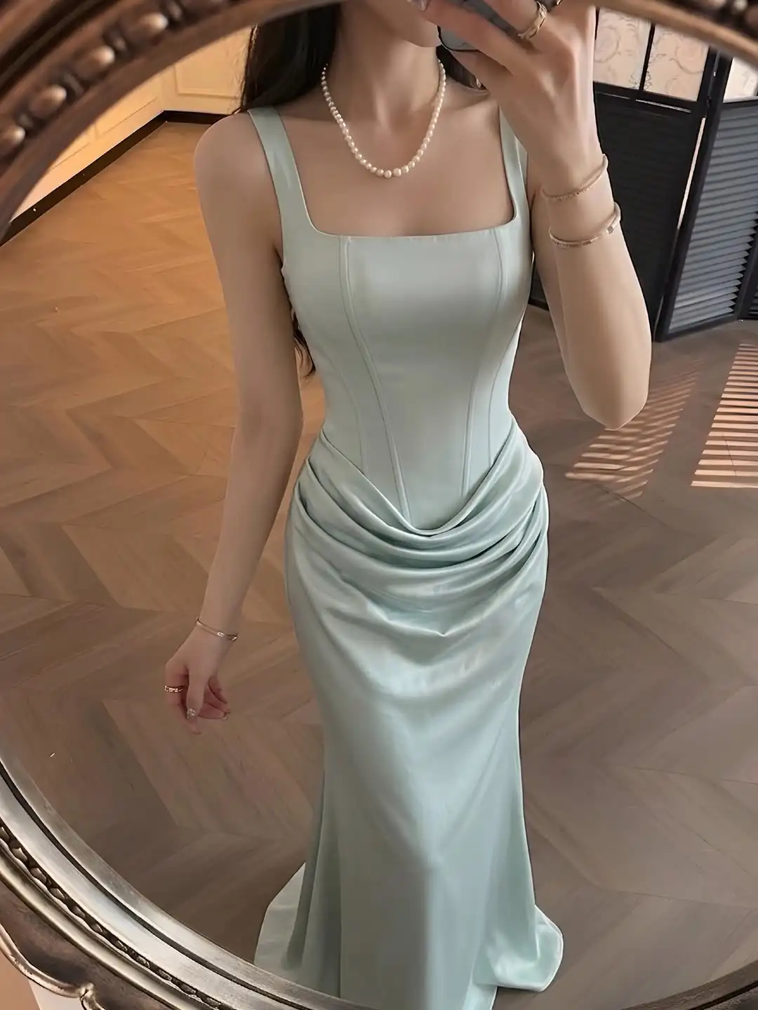 Mint Green Satin Corset Maxi Dress with Square Neckline, Ruched Waist & Mermaid Silhouette for Women – Elegant Evening Gown, For
Mint Green Satin Corset Maxi Dress with Square Neckline, Ruched Waist & Mermaid Silhouette for Women – Elegant Evening Gown, For