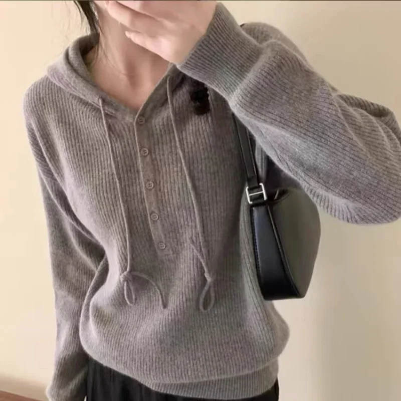 Korean Fashion New Solid Hooded Pullover Women's Sweater Spring Autumn Lazy Thick Casual Loose Knitted Lady Tops Jumper 31109
Korean Fashion New Solid Hooded Pullover Women's Sweater Spring Autumn Lazy Thick Casual Loose Knitted Lady Tops Jumper 31109