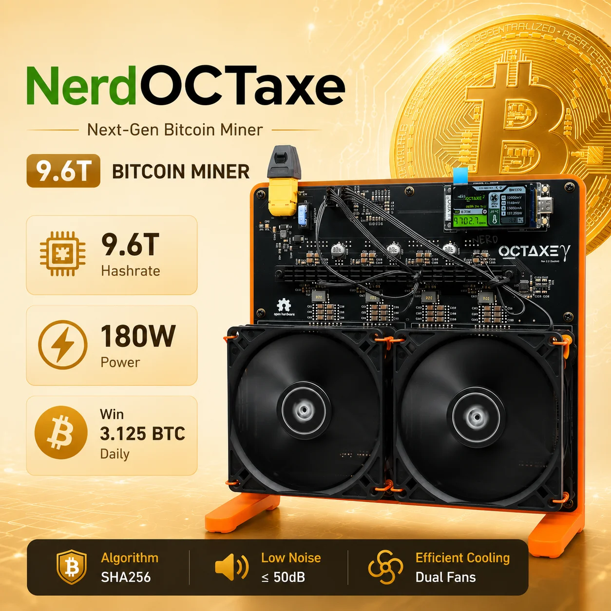Brand New NerdOctaxe 9.6T 180W Open Source Bitcoin Solo Miner With Power Supply
Brand New NerdOctaxe 9.6T 180W Open Source Bitcoin Solo Miner With Power Supply