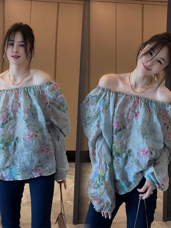 Stunning Floral Print One-Shoulder Shirt Women's Fashion Sweetness Elegant Top Korean Style Loose Fit Long Sleeve Summer 2025
Stunning Floral Print One-Shoulder Shirt Women's Fashion Sweetness Elegant Top Korean Style Loose Fit Long Sleeve Summer 2025