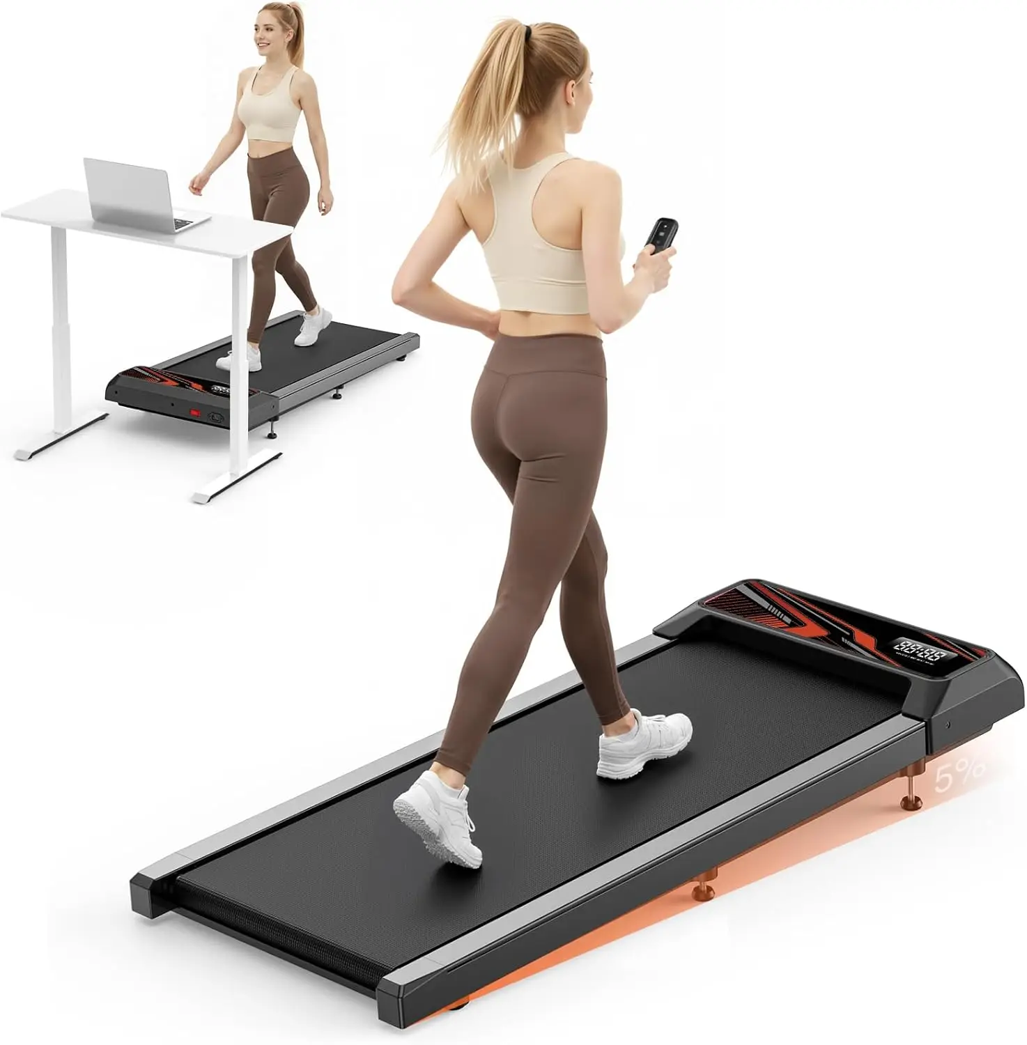 Compact Under-Desk Treadmill for Home and Office: 2.5HP Motor, 5% Adjustable Incline, Sync with APP, Remote Control & LED Display, Small Walking Pad
Compact Under-Desk Treadmill for Home and Office: 2.5HP Motor, 5% Adjustable Incline, Sync with APP, Remote Control & LED Display, Small Walking Pad
