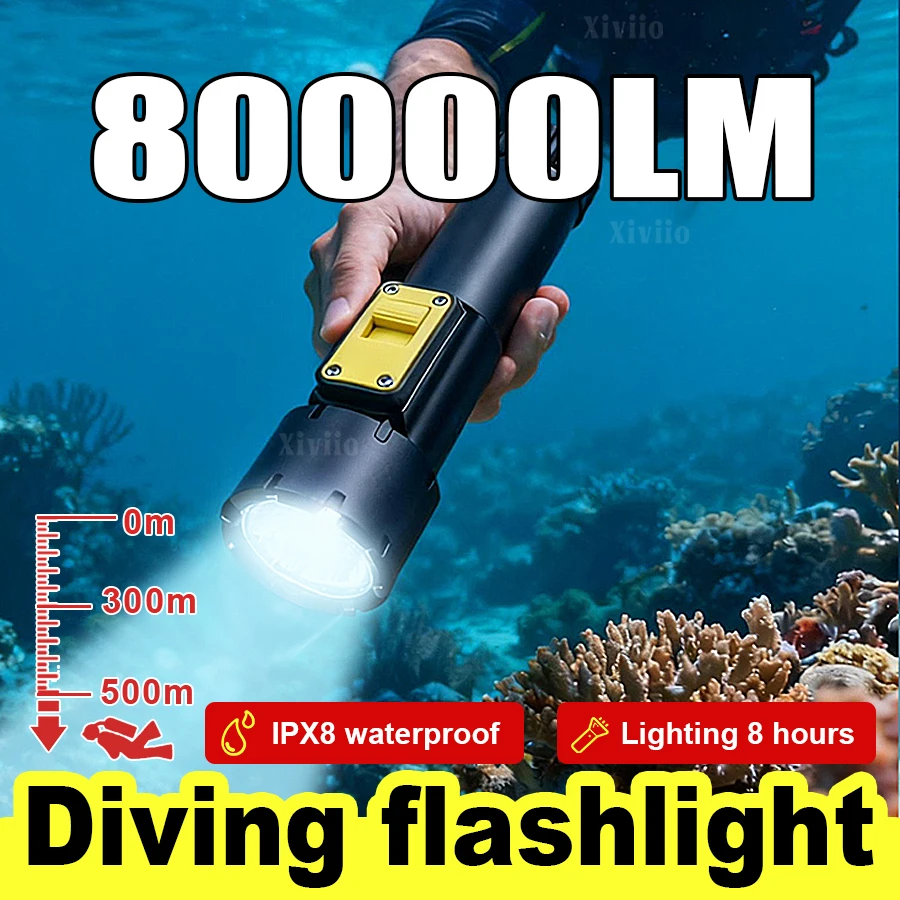 2026New Dive Flashlight IP8 Waterproof Rechargeable LED Flashlight 18650 Silicone Wrist Strap 500M Diving Torch for Scuba Diving
2026New Dive Flashlight IP8 Waterproof Rechargeable LED Flashlight 18650 Silicone Wrist Strap 500M Diving Torch for Scuba Diving