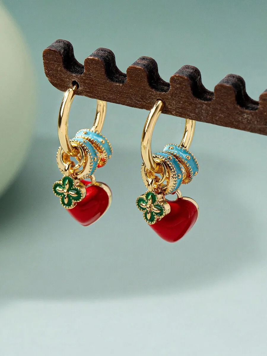 1 Pair Copper Alloy Macaroon Series Colorful Enamel Clover & Geometric Hoop Earrings, Fashionable & Versatile
1 Pair Copper Alloy Macaroon Series Colorful Enamel Clover & Geometric Hoop Earrings, Fashionable & Versatile