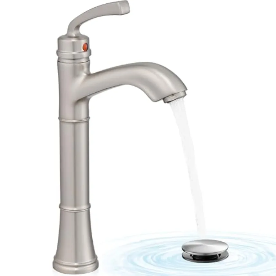 Brass Vessel Sink Faucet Single Handle Tall Faucet for Bathroom Sink One Hole with Pop-Up Drain and Water Hoses Save Water
Brass Vessel Sink Faucet Single Handle Tall Faucet for Bathroom Sink One Hole with Pop-Up Drain and Water Hoses Save Water