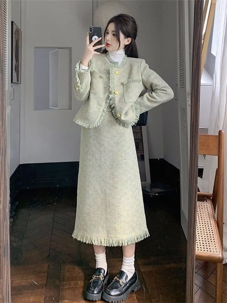 UNXX Green Professional Suit Long Sleeves Tweed Jacket + Skirt Spring / Autumn Women's Coat Business Ladies 2 Piece Skirt Sets
UNXX Green Professional Suit Long Sleeves Tweed Jacket + Skirt Spring / Autumn Women's Coat Business Ladies 2 Piece Skirt Sets
