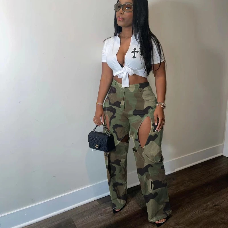 Cross Hollow Camouflage Cargo Pants Women Button Fly High Waist Loose Casual Autumn Trousers Female Fashion Streetwear Bottoms
Cross Hollow Camouflage Cargo Pants Women Button Fly High Waist Loose Casual Autumn Trousers Female Fashion Streetwear Bottoms