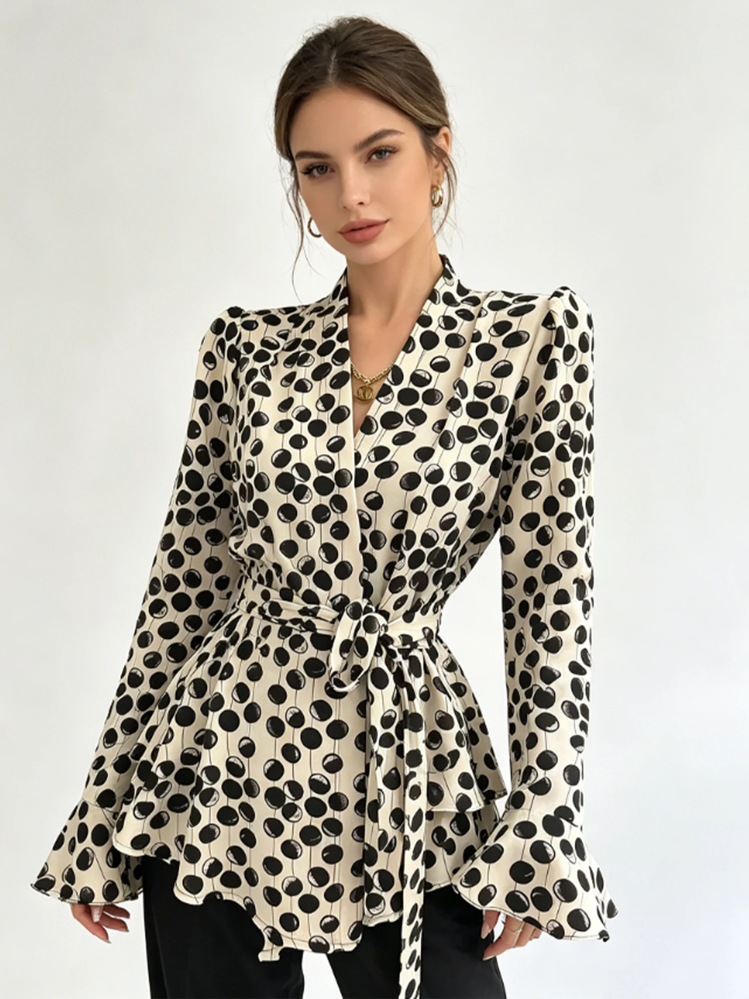 Women's Black Polka Dot Blouses and Shirts Flared Sleeve Blouse Y2k Gyaru Vintage Korean Style Elegant Shirt Top for Women 2026
Women's Black Polka Dot Blouses and Shirts Flared Sleeve Blouse Y2k Gyaru Vintage Korean Style Elegant Shirt Top for Women 2026