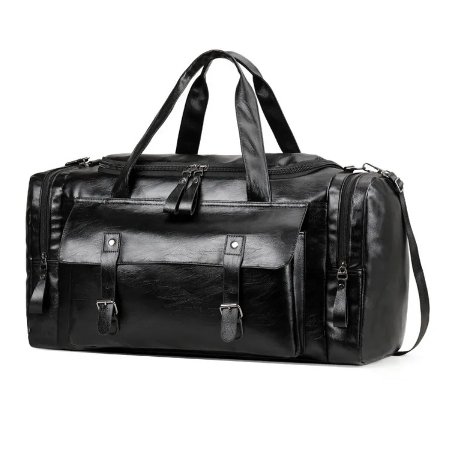 【New Arrival】Black Leather Travel Duffle Bag, Large Capacity Weekender Overnight Bag with Shoulder Strap for Men
【New Arrival】Black Leather Travel Duffle Bag, Large Capacity Weekender Overnight Bag with Shoulder Strap for Men