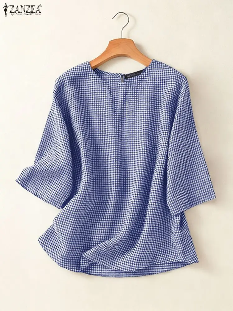 ZANZEA 2025, осенняя женская блузка, модные клетчатые рубашки, осенние футболки с рукавами 3/4, повседневные свободные туники, топы с круглым вырезом, винтажные блузки
ZANZEA 2025, осенняя женская блузка, модные клетчатые рубашки, осенние футболки с рукавами 3/4, повседневные свободные туники, топы с круглым вырезом, винтажные блузки