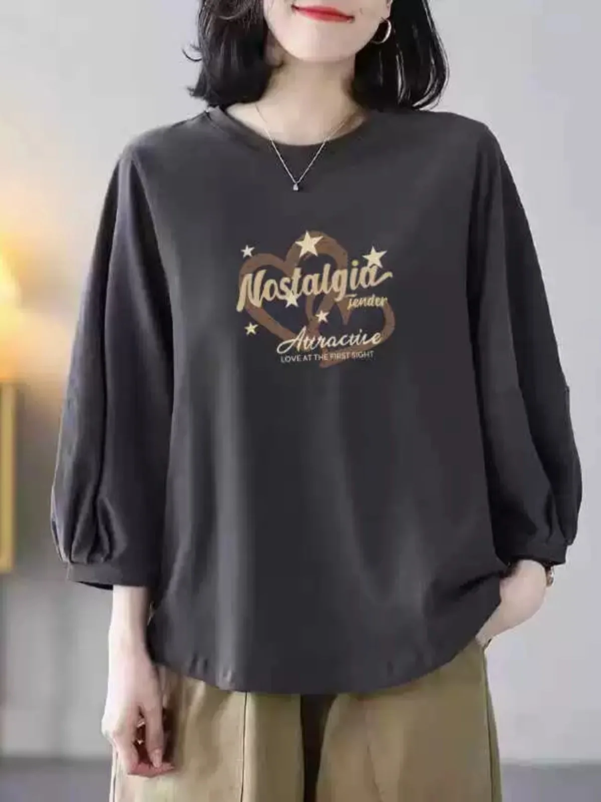 Loose Fit Cotton Lantern Sleeve Seven Quarter Sleeve T-Shirt Women's Base Shirt Casual Versatile Spring Summer Cotton Tee
Loose Fit Cotton Lantern Sleeve Seven Quarter Sleeve T-Shirt Women's Base Shirt Casual Versatile Spring Summer Cotton Tee