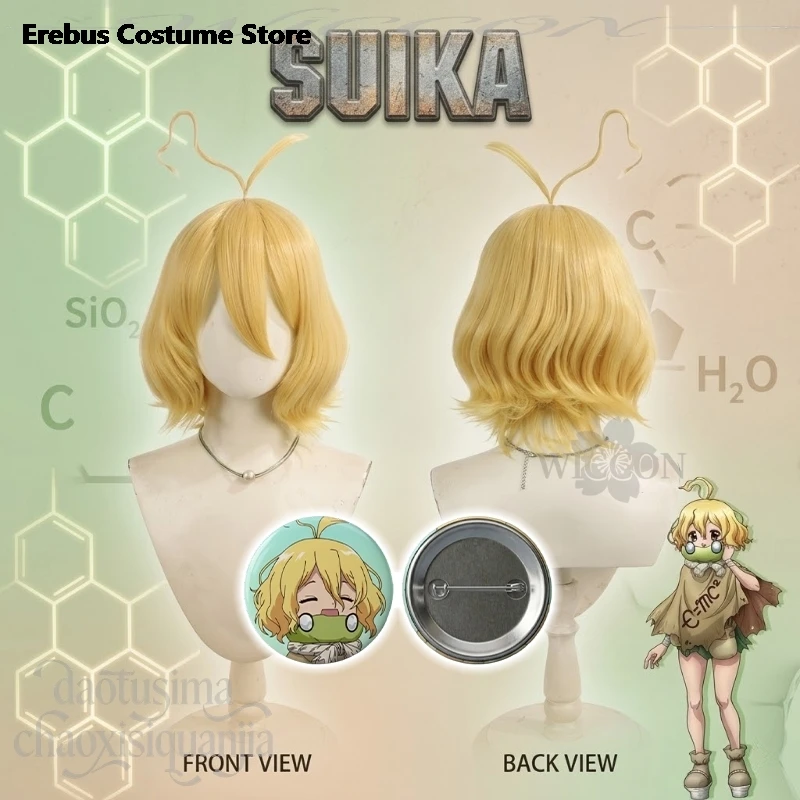 Anime STONE Cosplay Suika Short Light Gold Curly Hair Blunt Bangs Kawaii Ahoge Synthetic Hair Badge Halloween Christmas Party
Anime STONE Cosplay Suika Short Light Gold Curly Hair Blunt Bangs Kawaii Ahoge Synthetic Hair Badge Halloween Christmas Party