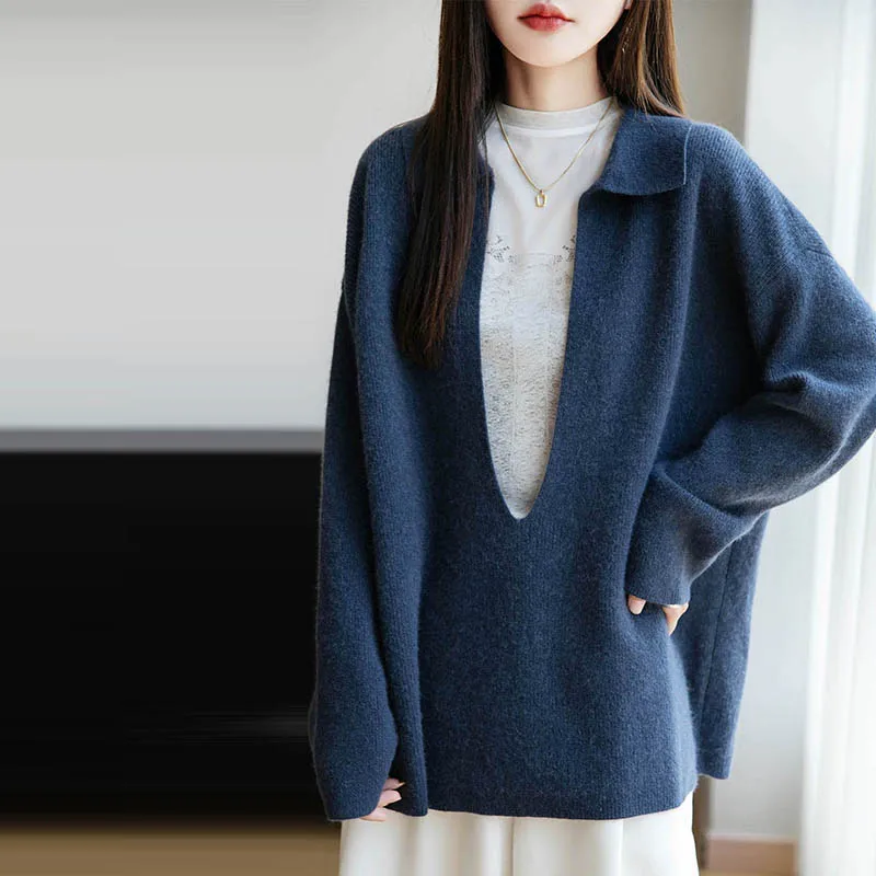 New Women Luxury Pullover 100% Merino Wool Polo Neck Deep-V Solid Color knit Wide Skin Friendly Comfortable Autumn Winter Top
New Women Luxury Pullover 100% Merino Wool Polo Neck Deep-V Solid Color knit Wide Skin Friendly Comfortable Autumn Winter Top