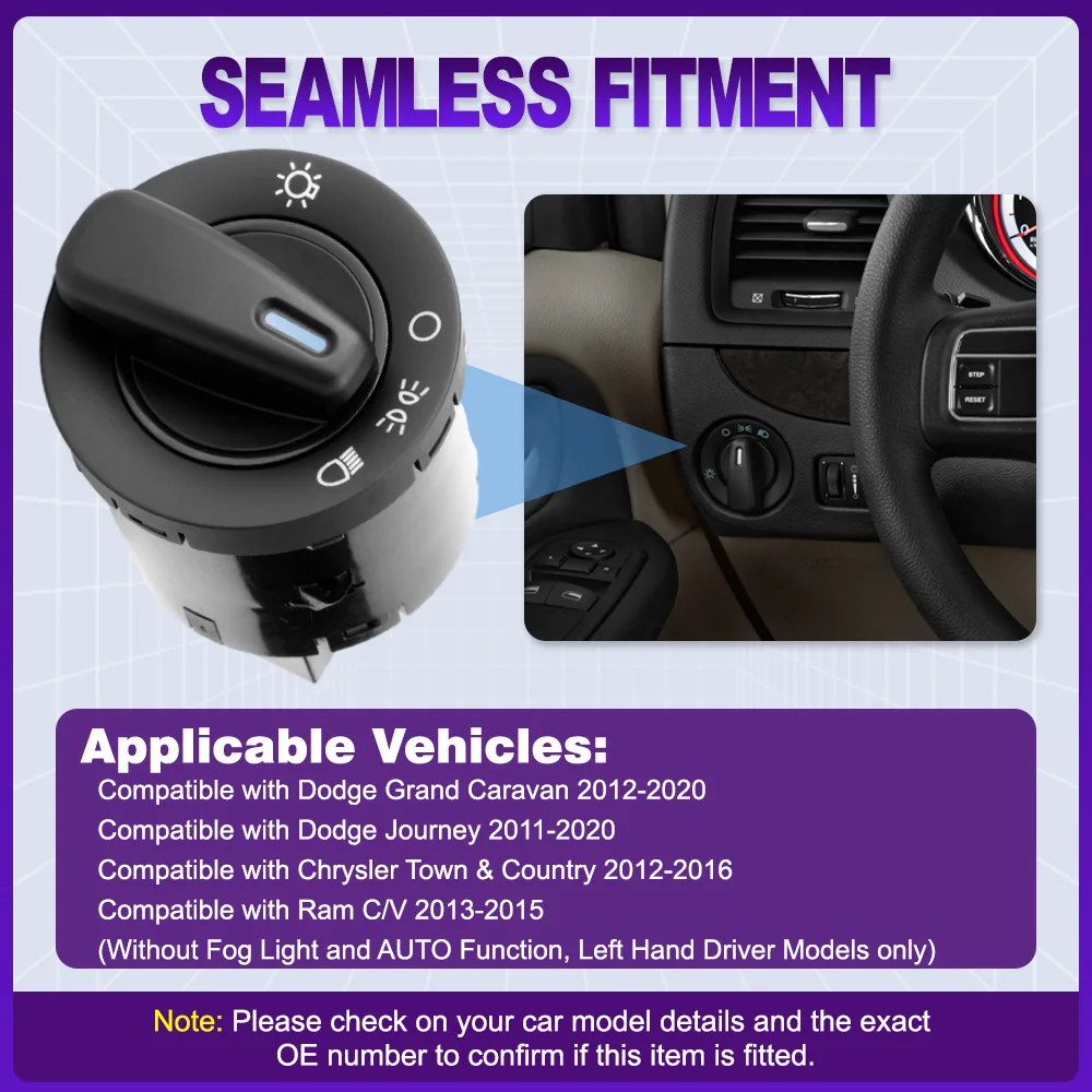 Headlight Control Switch for Dodge Grand Caravan Journey Chrysler Town & Country Ram C/V Left Hand Driver 68072000AC
Headlight Control Switch for Dodge Grand Caravan Journey Chrysler Town & Country Ram C/V Left Hand Driver 68072000AC