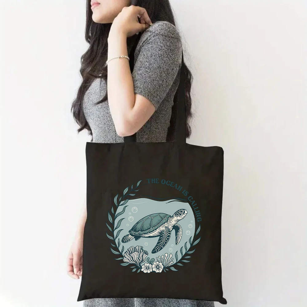 Sea Turtle Print Canvas Tote Bag, Reusable Casual Shoulder Bag with Aloha & Ocean Quotes for Beach Lovers Shopping & Daily Use
Sea Turtle Print Canvas Tote Bag, Reusable Casual Shoulder Bag with Aloha & Ocean Quotes for Beach Lovers Shopping & Daily Use