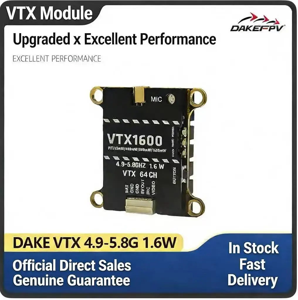DAKEFPV 1.6W / 2.5W Analog Video Transmitter – 5.8GHz High‑Power, High‑Quality Long‑Range VTX for FPV Drones
DAKEFPV 1.6W / 2.5W Analog Video Transmitter – 5.8GHz High‑Power, High‑Quality Long‑Range VTX for FPV Drones