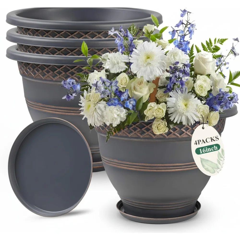 4 упаковки 16-дюймовых больших горшков для растений с дренажными отверстиями и блюдцем, пластиковый цветочный горшок с клетчатым узором для трав в помещении и на открытом воздухе
4 упаковки 16-дюймовых больших горшков для растений с дренажными отверстиями и блюдцем, пластиковый цветочный горшок с клетчатым узором для трав в помещении и на открытом воздухе