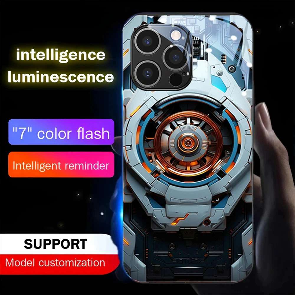 Technology Machinery Smart LED Light Glow Tempered Glass Phone Case For iPhone 16 15 14 13 12 11 Pro Max XR XS Plus 6 7 8 SE2020
Technology Machinery Smart LED Light Glow Tempered Glass Phone Case For iPhone 16 15 14 13 12 11 Pro Max XR XS Plus 6 7 8 SE2020
