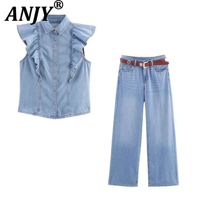 ANJY Summer New Women Tide Shirts Ruffles Sleeveless Elegant High Street Tops Straight Distressed Denim Pants Casual Jeans A9931
ANJY Summer New Women Tide Shirts Ruffles Sleeveless Elegant High Street Tops Straight Distressed Denim Pants Casual Jeans A9931