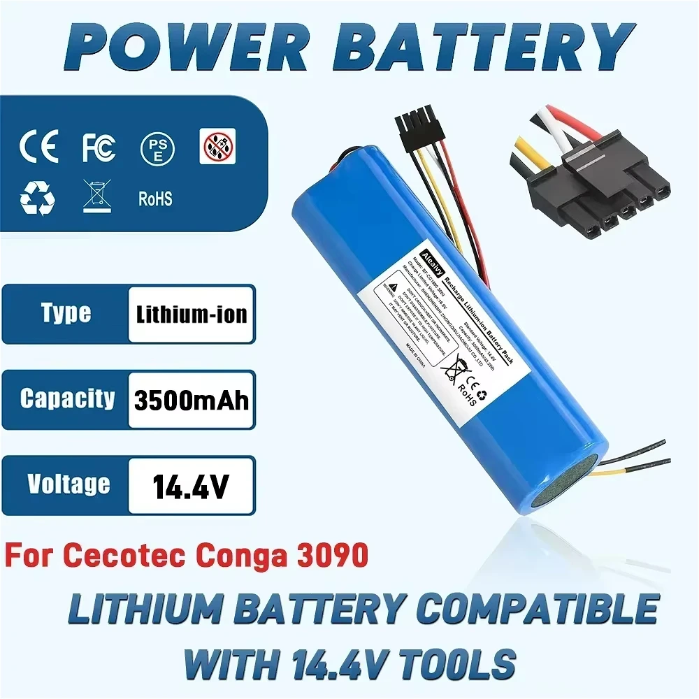 14.4V Li-ion Battery for CECOTEC CONGA 3090 3091 3092 1690 1890 2090 Robot Vacuum Cleaner Replacement Batteries Accessories
14.4V Li-ion Battery for CECOTEC CONGA 3090 3091 3092 1690 1890 2090 Robot Vacuum Cleaner Replacement Batteries Accessories