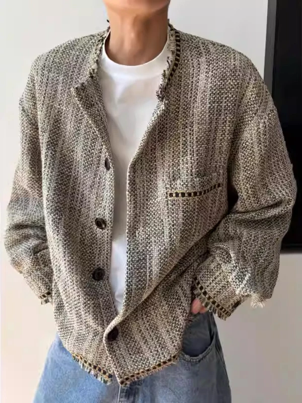 Retro Tassel Woven Belt Jacket Men's Spring Loose Fit Mixed Color Collarless Coat Couple's Top American Style Workwear
Retro Tassel Woven Belt Jacket Men's Spring Loose Fit Mixed Color Collarless Coat Couple's Top American Style Workwear