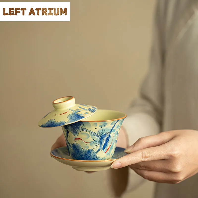 150ml Ru Kiln Blue And White Hovering Stuck Lotus Gaiwan Traditional Tea Tureen Tea Bowl With Lid Kit Tea Making Cover Bowl
150ml Ru Kiln Blue And White Hovering Stuck Lotus Gaiwan Traditional Tea Tureen Tea Bowl With Lid Kit Tea Making Cover Bowl