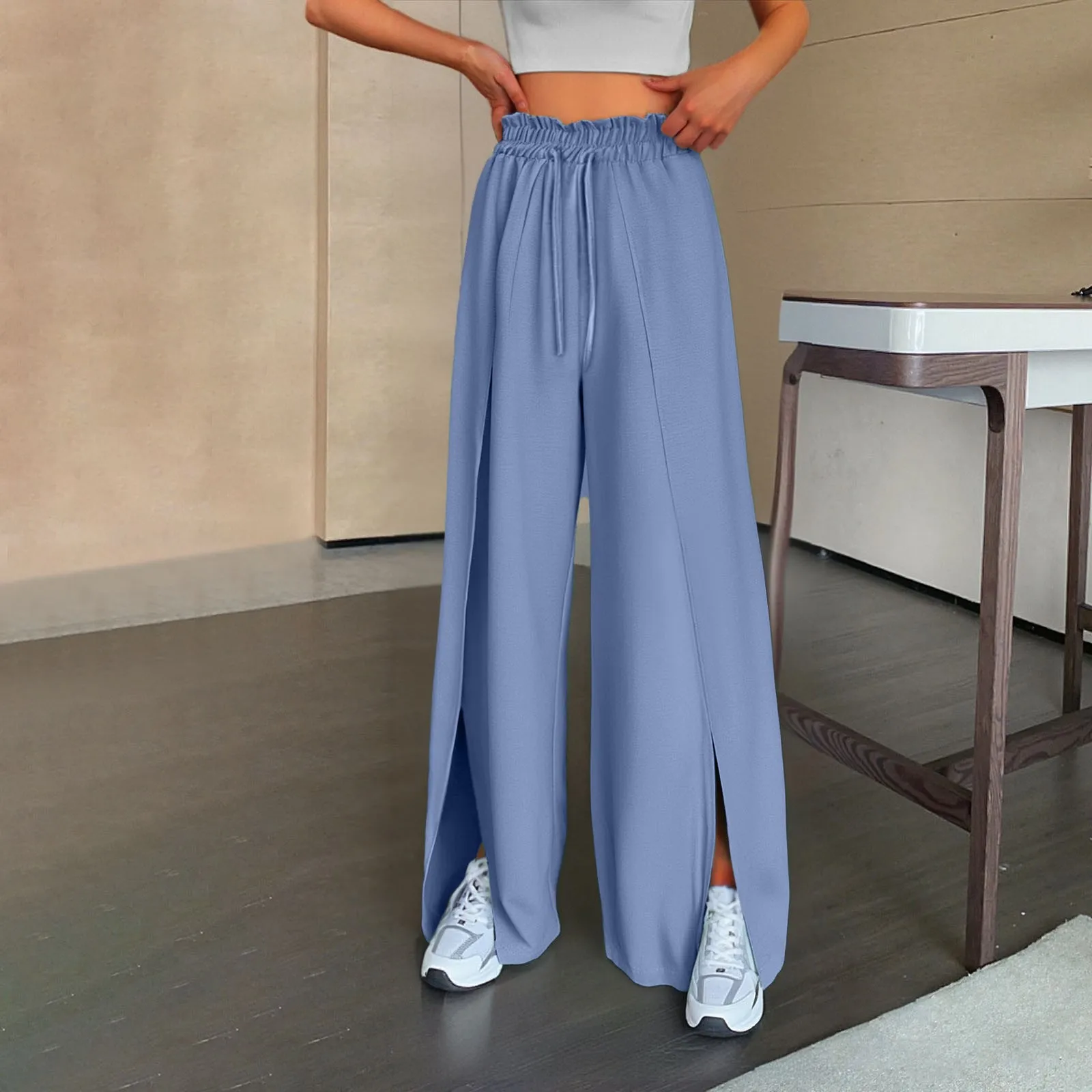 New 2025 Women's High Waist Wide Leg Pants Summer Thin Straight Drapey Slit Long Trousers Slit Casual Trousers Fashionable
New 2025 Women's High Waist Wide Leg Pants Summer Thin Straight Drapey Slit Long Trousers Slit Casual Trousers Fashionable