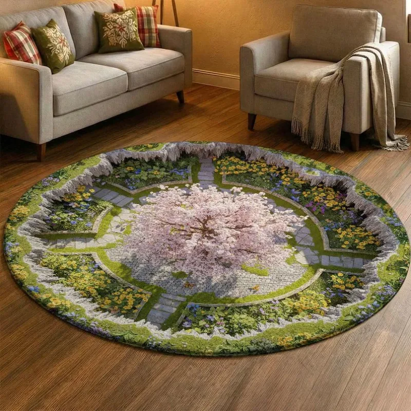 2D Visual Illusion Round Carpet Spring Garden Floor Mat Sakura Tree Design Fake Hole Effect Area Rug for Living Room Bedroom
2D Visual Illusion Round Carpet Spring Garden Floor Mat Sakura Tree Design Fake Hole Effect Area Rug for Living Room Bedroom