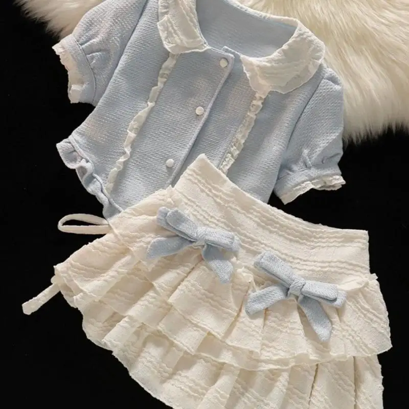 Childrens Sets Korean Girl Princess Fashion Korean Sweet Doll Collar Short Sleeved Cake Skirt 2024 Turn Down Collar
Childrens Sets Korean Girl Princess Fashion Korean Sweet Doll Collar Short Sleeved Cake Skirt 2024 Turn Down Collar
