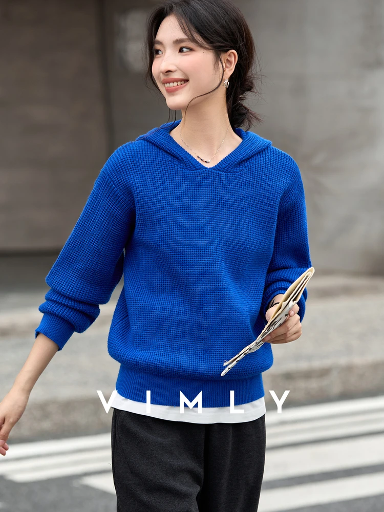 VIMLY Women's Klein Blue Hooded Sweater Casual Knitted Loose Pulls Femmes Elegant Long Sleeve Lady Tops 2025 Fall Clothes 75118 
VIMLY Women's Klein Blue Hooded Sweater Casual Knitted Loose Pulls Femmes Elegant Long Sleeve Lady Tops 2025 Fall Clothes 75118