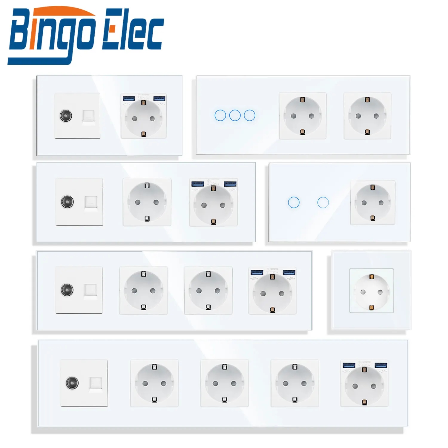 BINGOELEC 1/2/3 Gang Touch Switch With USB Fast Charging Port EU Wall Sockets For TV/PC Glass Panel Socket CE RoHs Certified
BINGOELEC 1/2/3 Gang Touch Switch With USB Fast Charging Port EU Wall Sockets For TV/PC Glass Panel Socket CE RoHs Certified