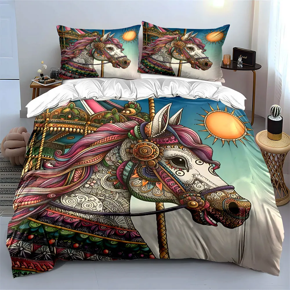 "Carousel Horse Decorative Art Set" Soft Skin-Friendly Bedding Set Includes 1 Duvet Cover And 2 Pillowcase, Gift
"Carousel Horse Decorative Art Set" Soft Skin-Friendly Bedding Set Includes 1 Duvet Cover And 2 Pillowcase, Gift