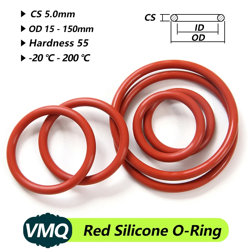 5/10pcs Red Food Grade VMQ O Ring Gasket Thickness CS 5mm OD 15mm ~ 150mm Sealing Waterproof Washer Round O Shape Silicone ring
5/10pcs Red Food Grade VMQ O Ring Gasket Thickness CS 5mm OD 15mm ~ 150mm Sealing Waterproof Washer Round O Shape Silicone ring