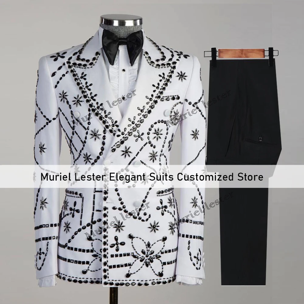 Formal Wedding Suits For Men Luxury Handmade Black Beaded White Coat Pants 2 Pieces Grooms Prom Party Tuxedos Male Fashion Dress
Formal Wedding Suits For Men Luxury Handmade Black Beaded White Coat Pants 2 Pieces Grooms Prom Party Tuxedos Male Fashion Dress