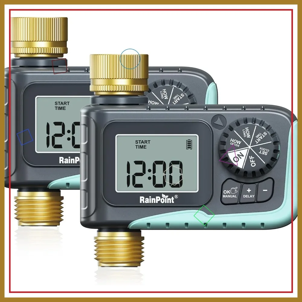 Programmable Sprinkler Timer 2-Pack, Brass Inlet & Outlet, Rain Delay, Manual Watering for Garden Hose Soaker Drip Irrigation
Programmable Sprinkler Timer 2-Pack, Brass Inlet & Outlet, Rain Delay, Manual Watering for Garden Hose Soaker Drip Irrigation