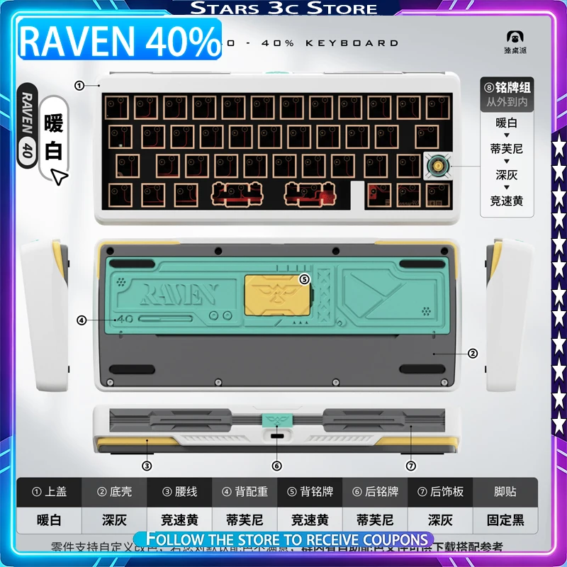 Raven 40% Compact Layout Keyboard Kit VIA/VIAL Key Changing Software Wireless Tri Mode Gasket Structure Mini Mechanical Keyboard
Raven 40% Compact Layout Keyboard Kit VIA/VIAL Key Changing Software Wireless Tri Mode Gasket Structure Mini Mechanical Keyboard